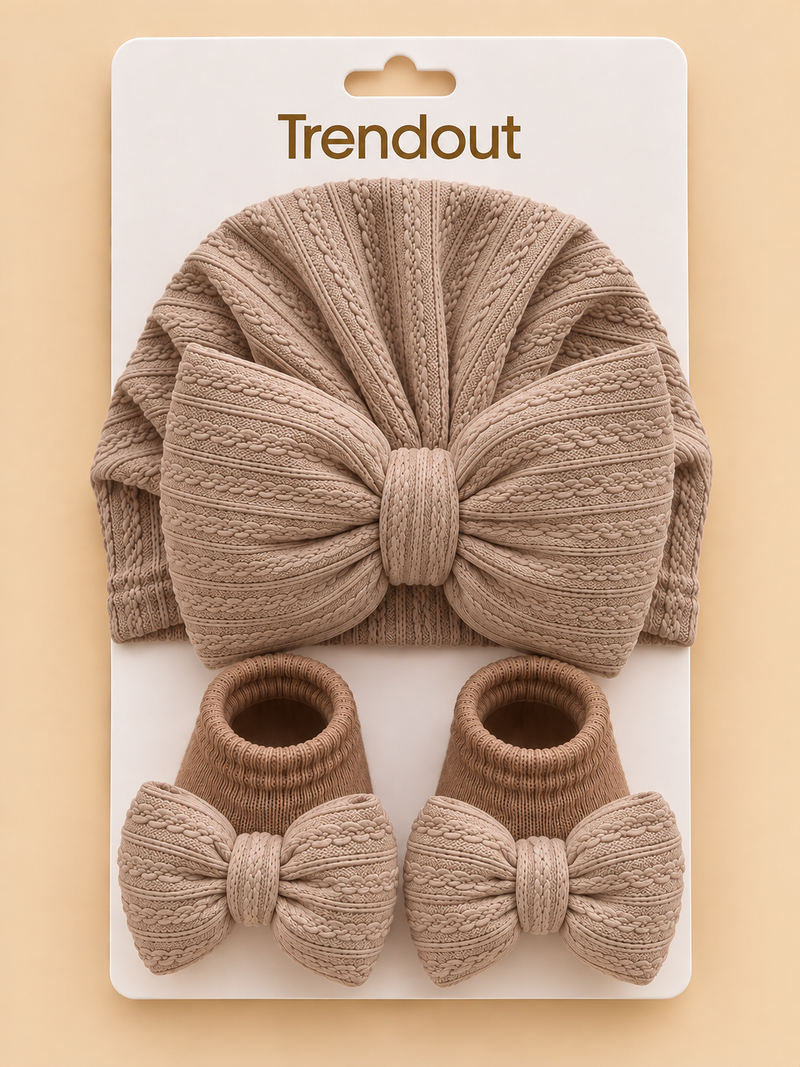 Textured Bow Turban & Matching Baby Socks Set
