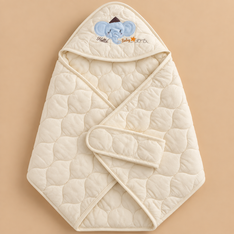 Quilted Hooded Baby Wrapping Sheet – Elephant Design