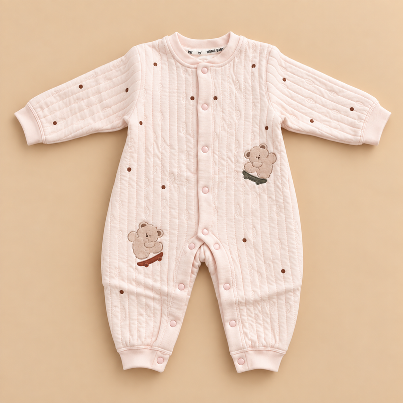 Cozy Quilted Teddy Baby Romper – 3 Colors