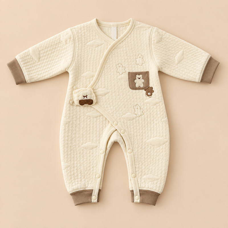 Cozy Bear Quilted Wrap Baby Romper