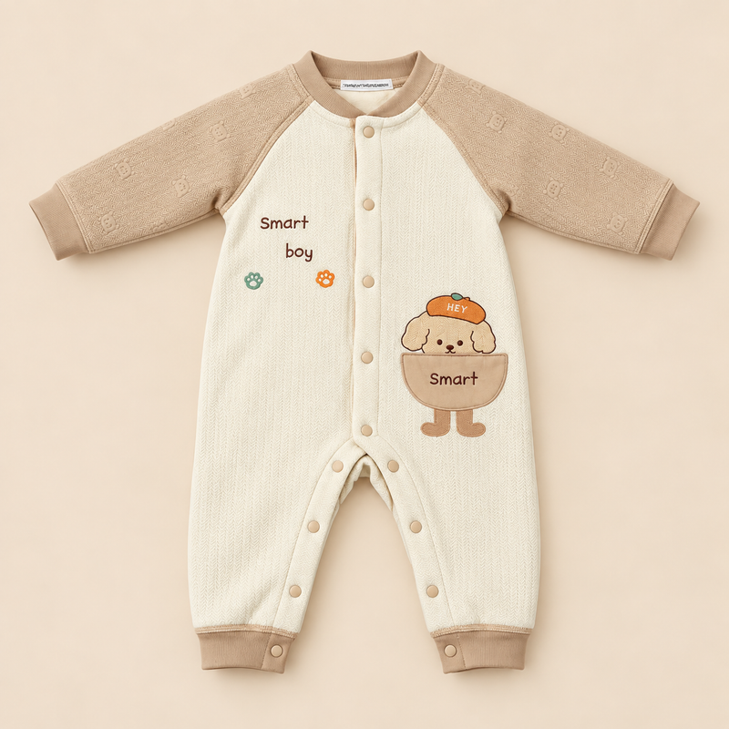 Smart Boy Puppy Embroidered Baby Romper