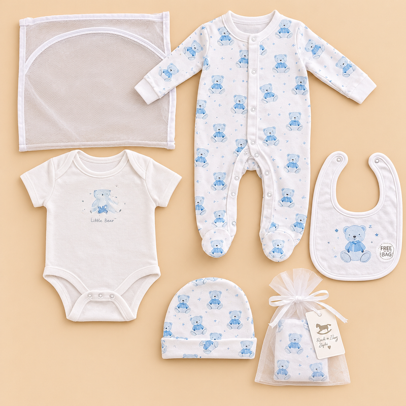 Little Elephant Newborn 5-Piece Gift Set – Blue & White