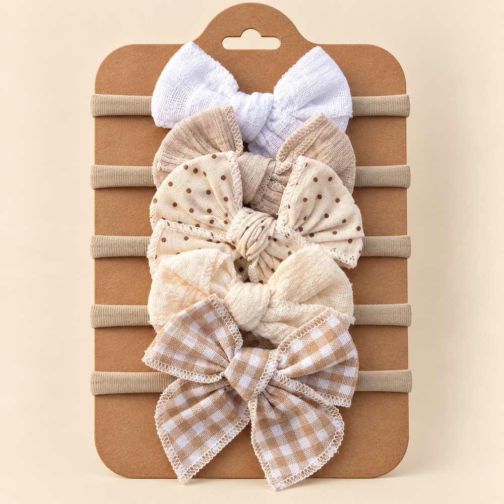 Baby Linen Bow Headband Set – 5 Pieces