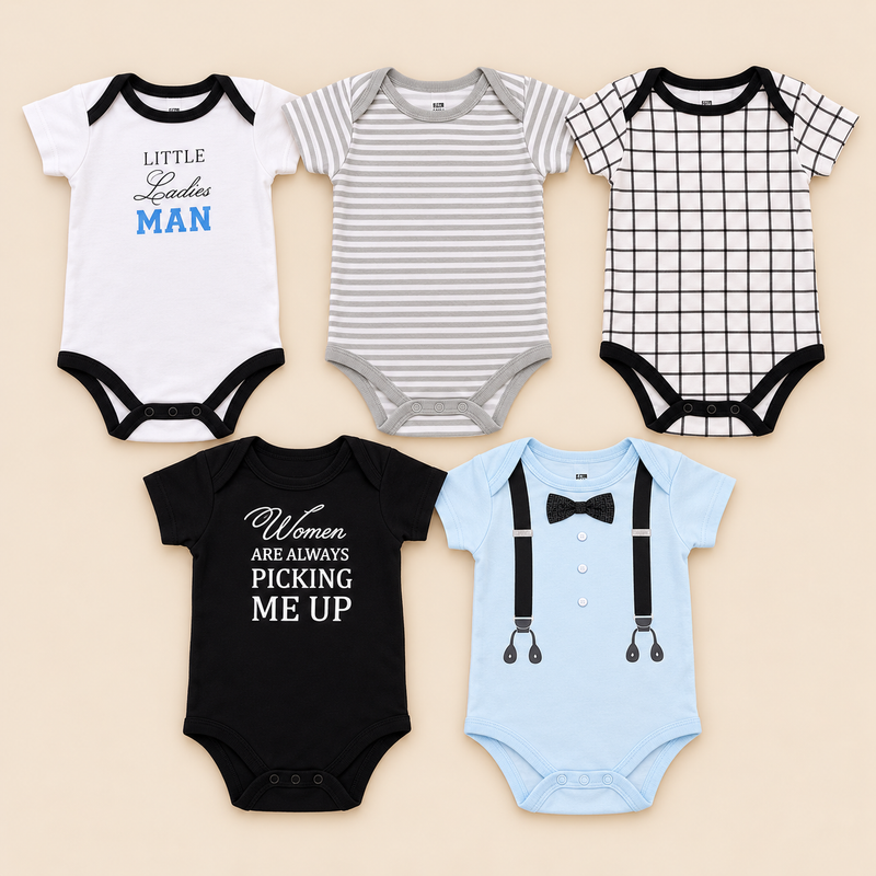 Little Gentleman 5-Piece Cotton Baby Bodysuit Set – Boys (0–12 Months)