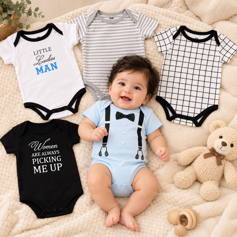 Little Gentleman 5-Piece Cotton Baby Bodysuit Set – Boys (0–12 Months)