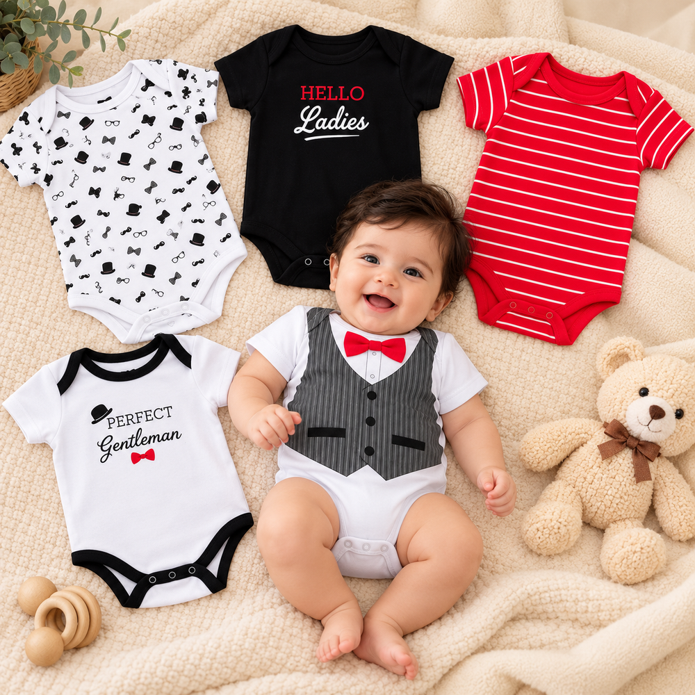 Little Gentleman 5-Piece Cotton Baby Bodysuit Set – Boys (0–12 Months)