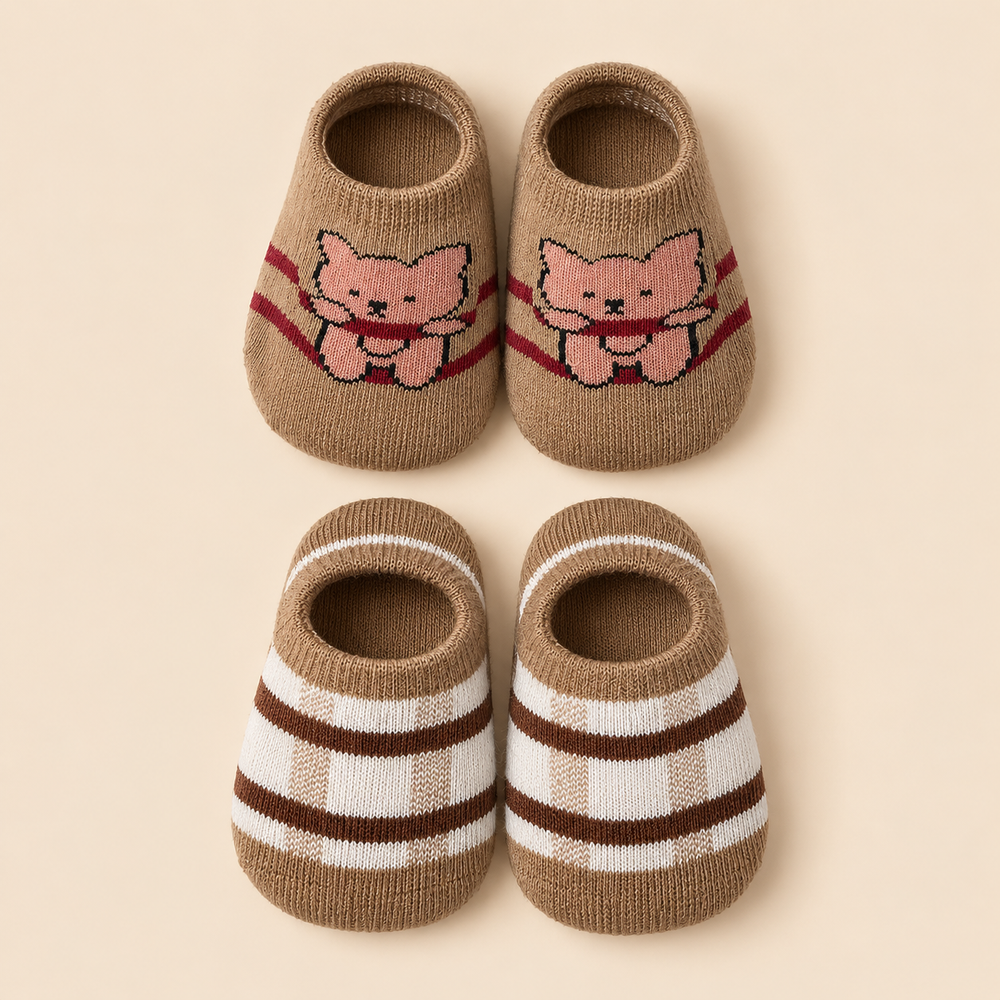 Baby Bear & Striped Ankle Socks – Pack of 2 Pairs