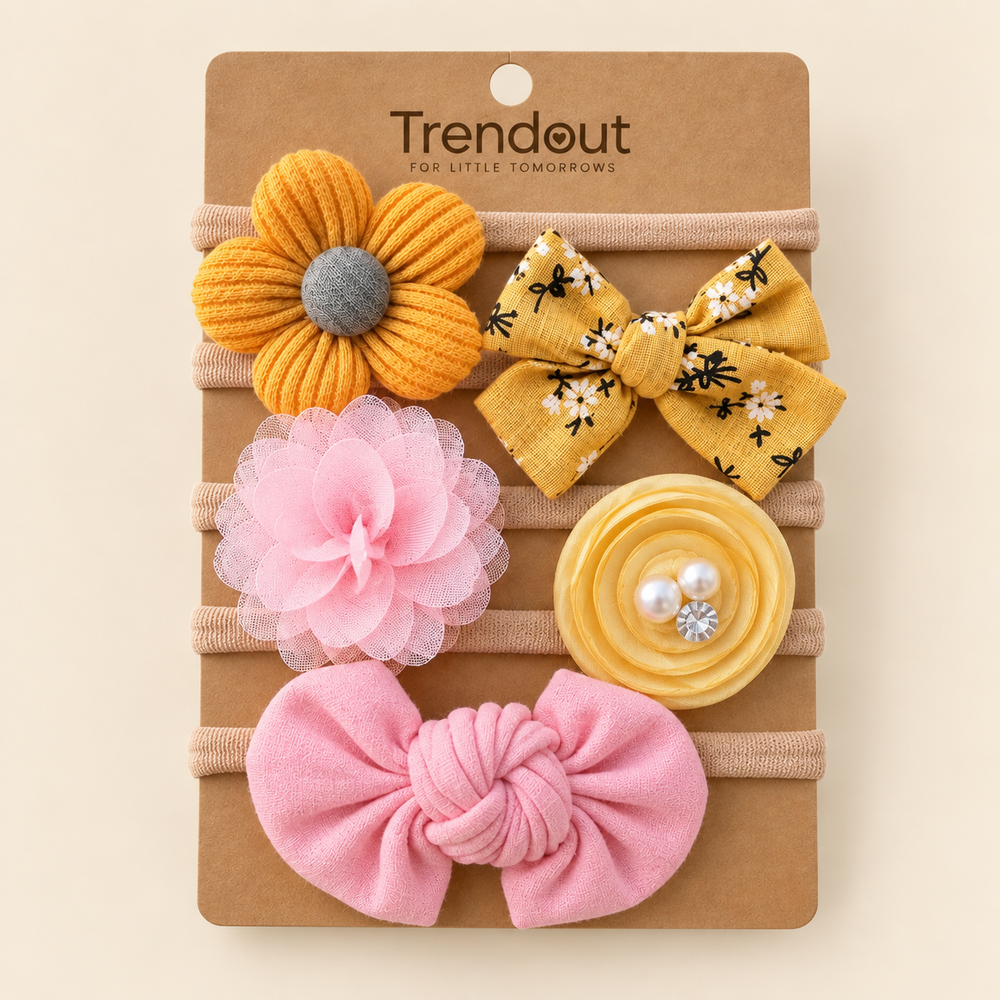 Baby Floral & Bow Headband Set – 5 Pieces