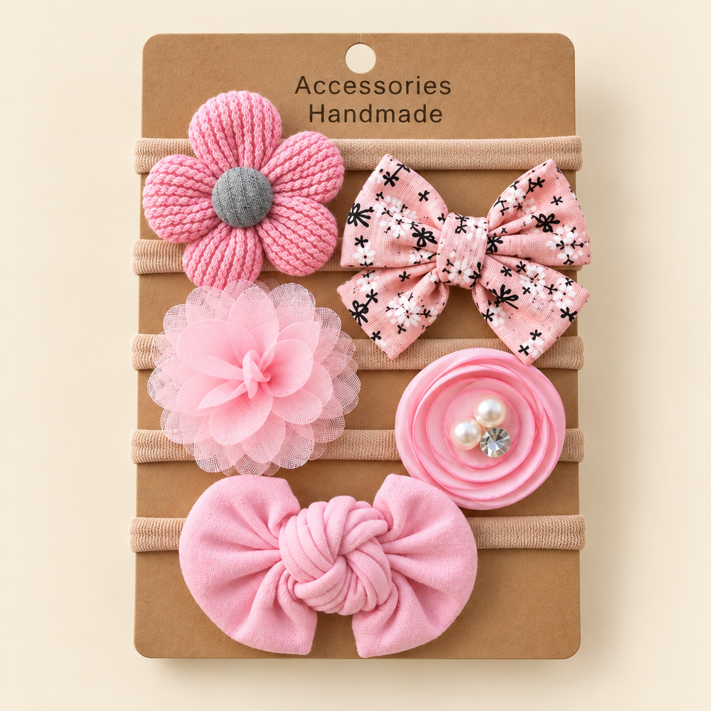 Baby Floral & Bow Headband Set – 5 Pieces