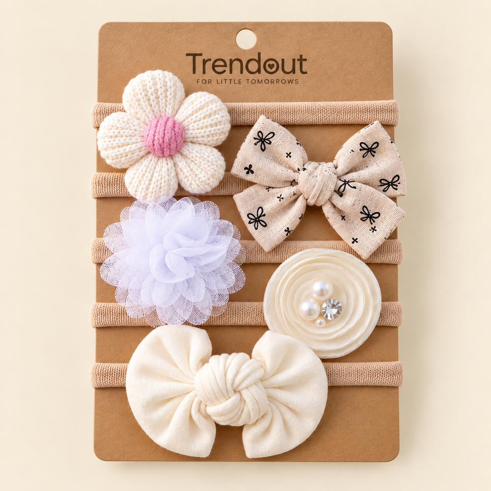 Baby Floral & Bow Headband Set – 5 Pieces