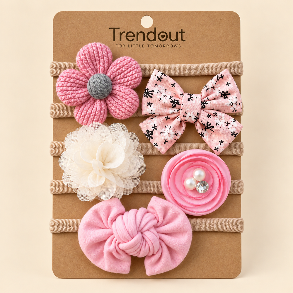 Baby Floral & Bow Headband Set – 5 Pieces