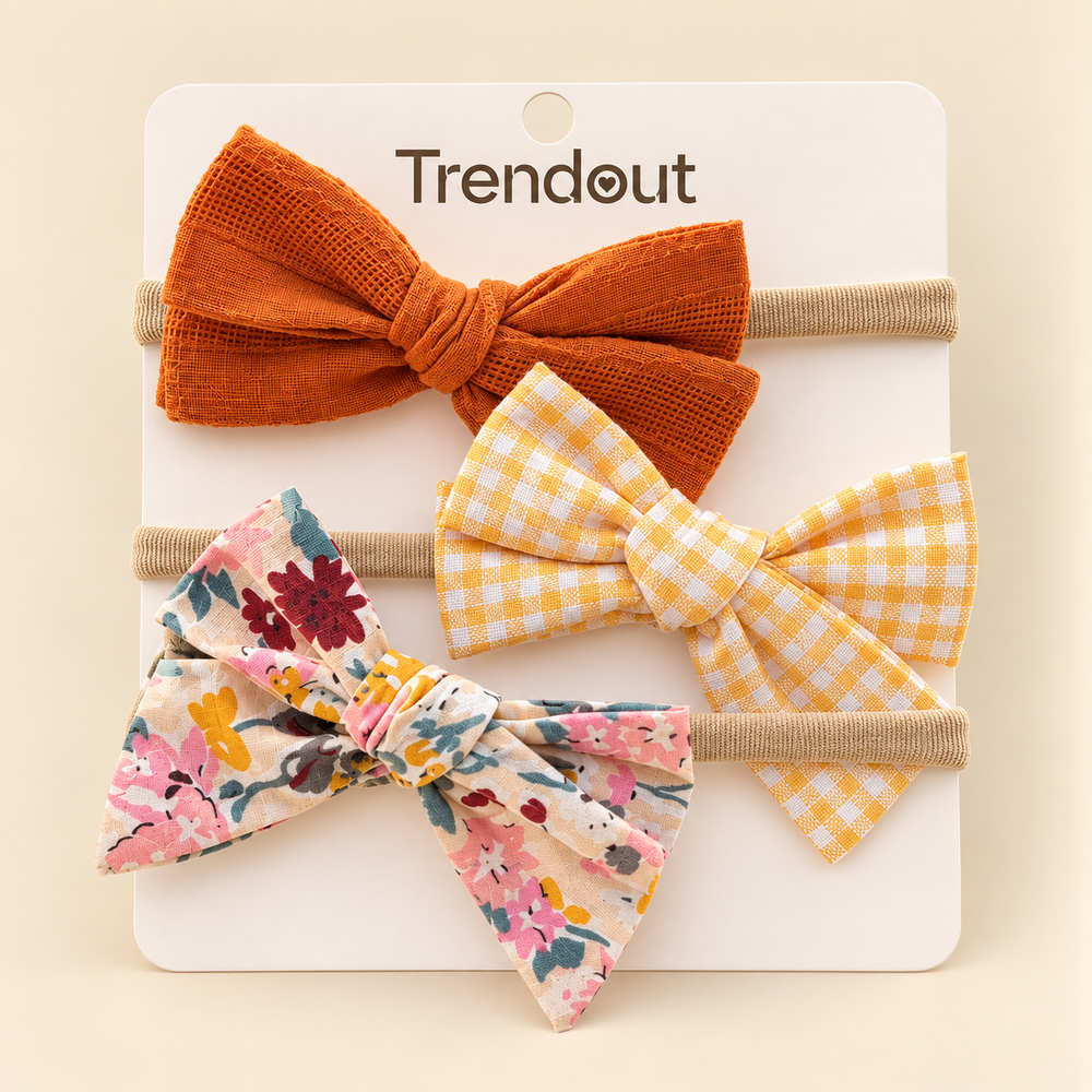 Baby Fabric Bow Headband Set – 3 Pieces