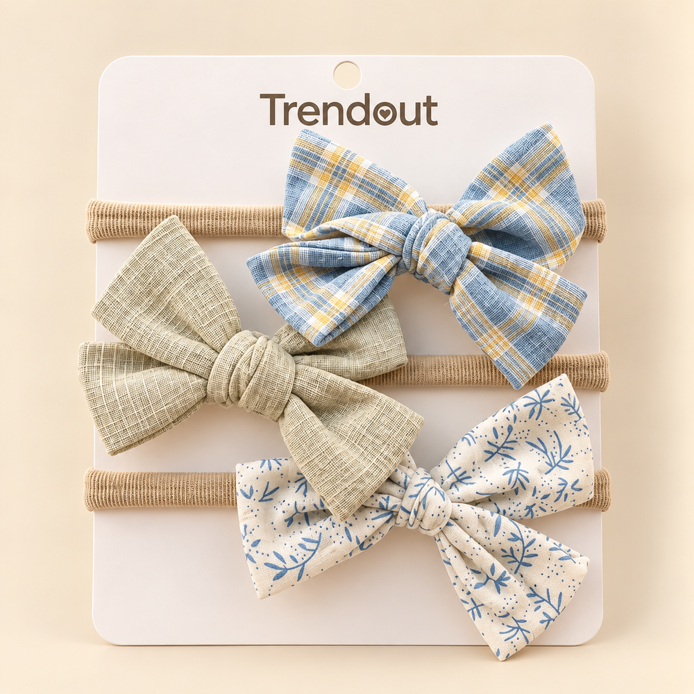 Baby Fabric Bow Headband Set – 3 Pieces