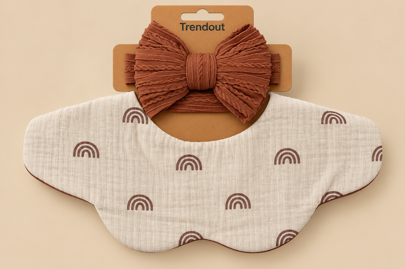Scalloped Muslin Baby Bib & Bow Headband Set