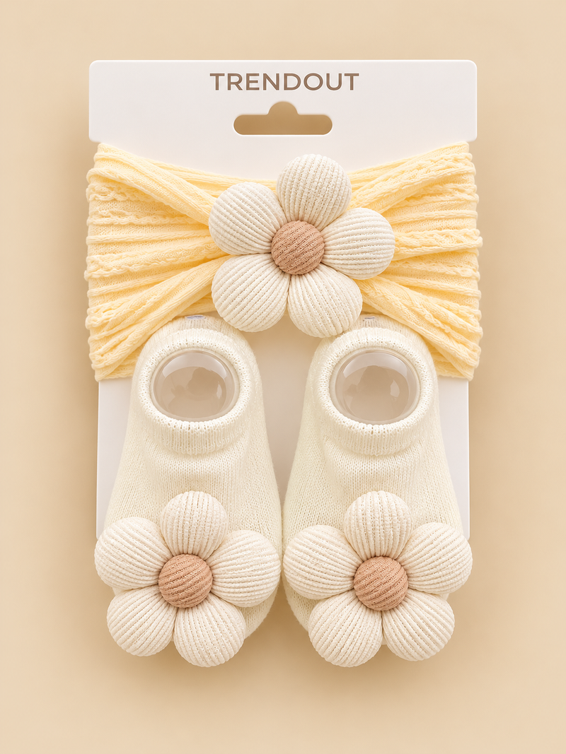 Baby Girls 3D Daisy Headband & Matching Socks Set –