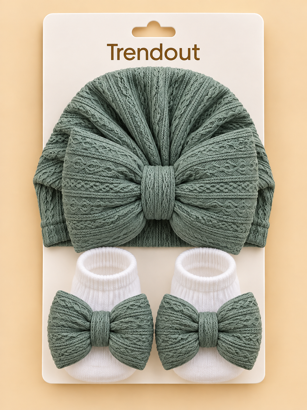Textured Bow Turban & Matching Baby Socks Set