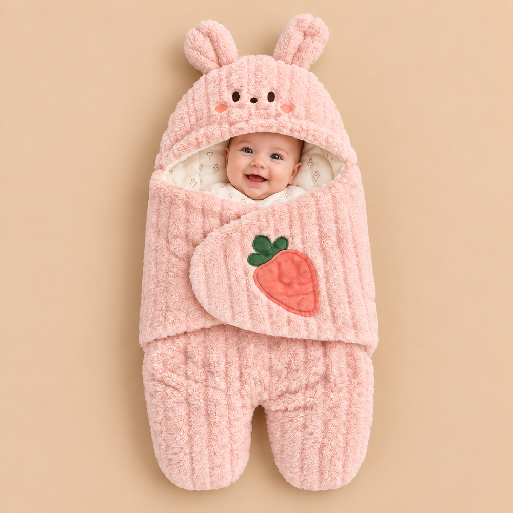 Cozy Plush Hooded Baby Swaddle Wrap – 3 Cute Designs