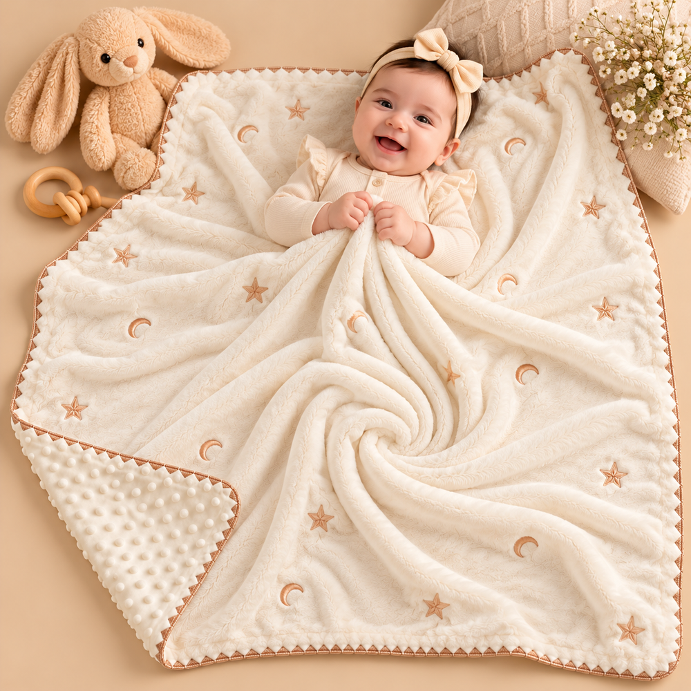 Cozy Double-Layer Minky Baby Blanket – Embroidered Designs