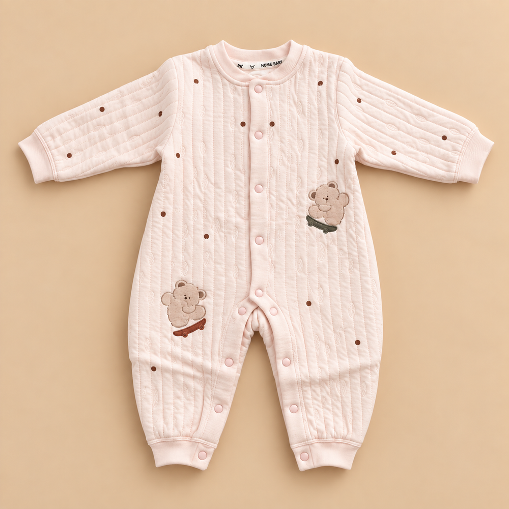 Cozy Quilted Teddy Baby Romper – 3 Colors