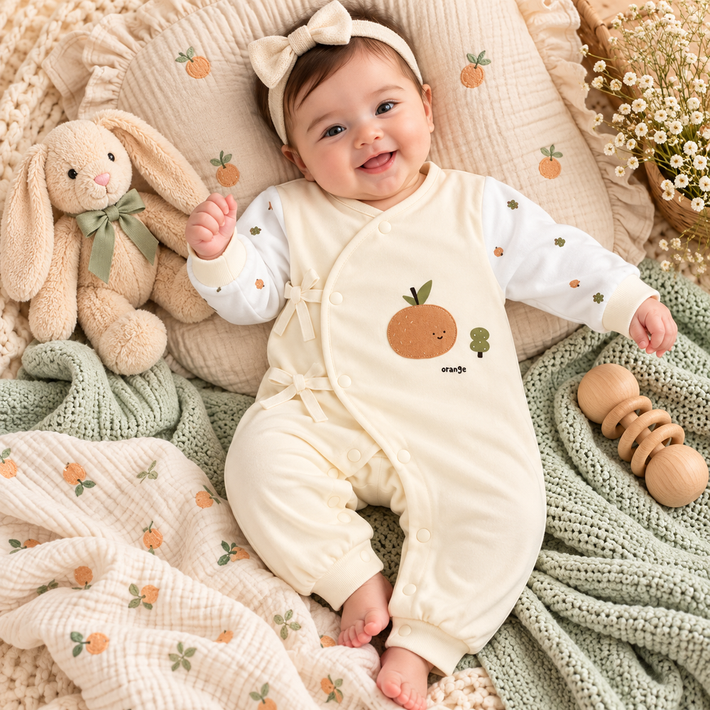 Orange Garden Wrap Baby Romper – 2 Soft Colors