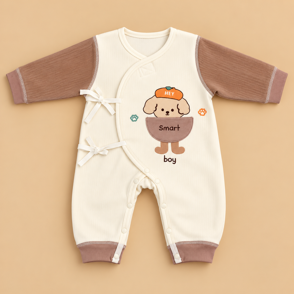 Smart Boy Puppy Wrap Baby Romper – 3 Colors