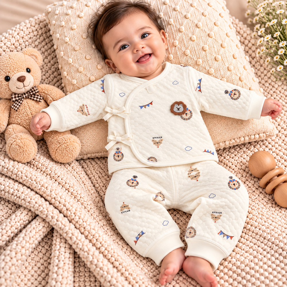 Quilted Baby Wrap Top & Pants Set – Assorted Cute Prints