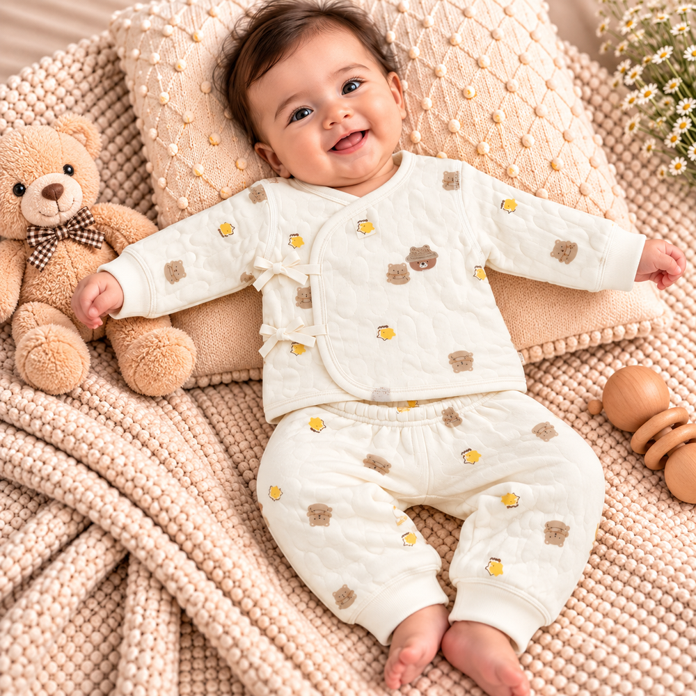 Quilted Baby Wrap Top & Pants Set – Assorted Cute Prints