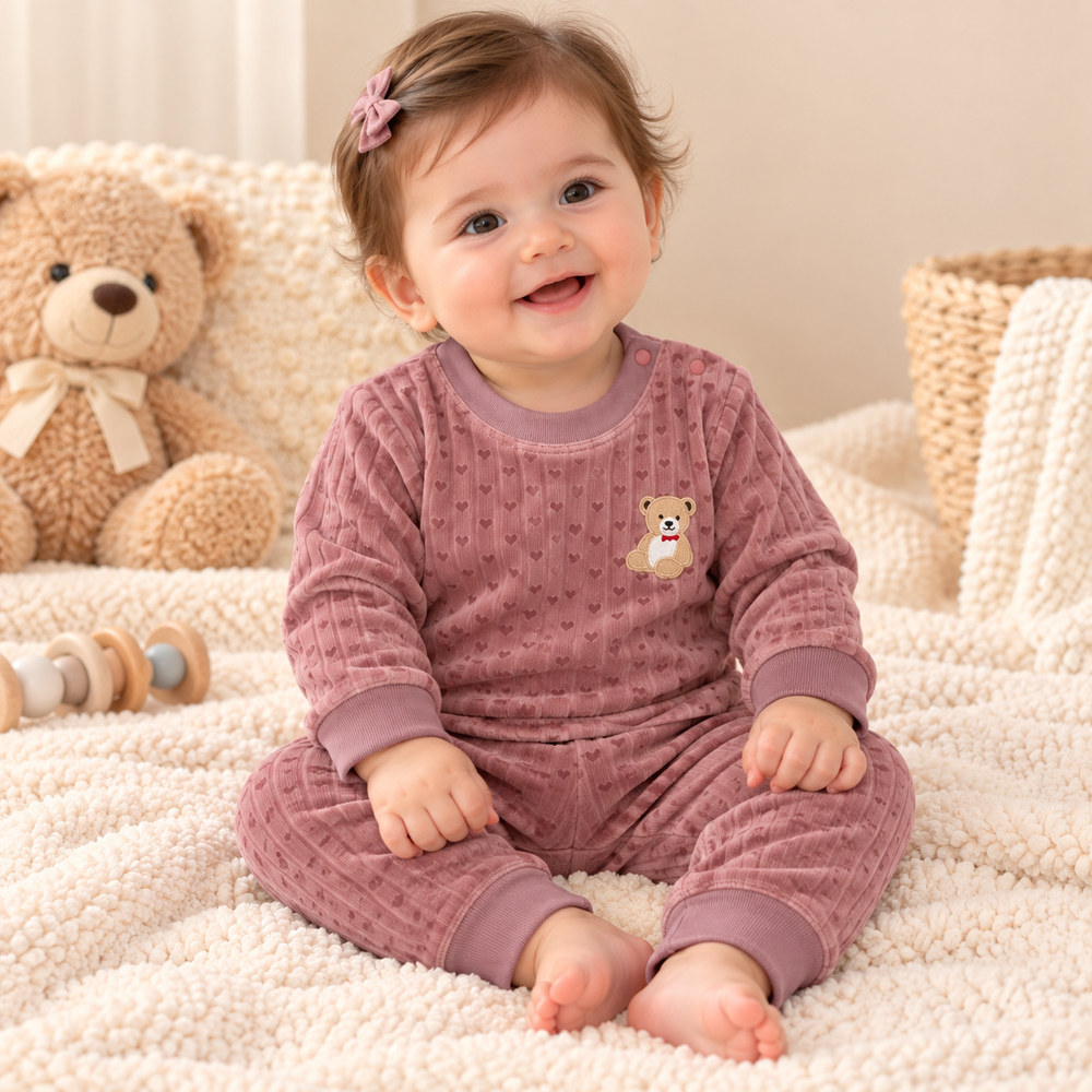 Cozy Ribbed Velvet Baby 2-Piece Set – Assorted Colors
