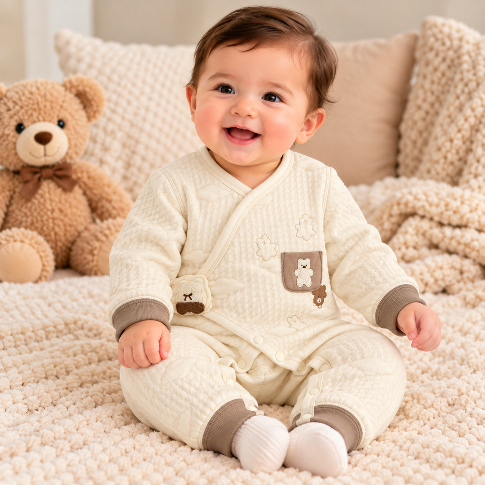 Cozy Bear Quilted Wrap Baby Romper