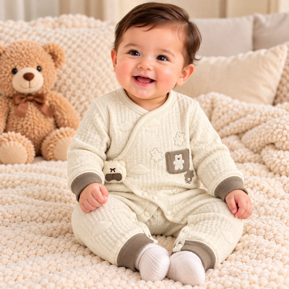 Cozy Bear Quilted Wrap Baby Romper