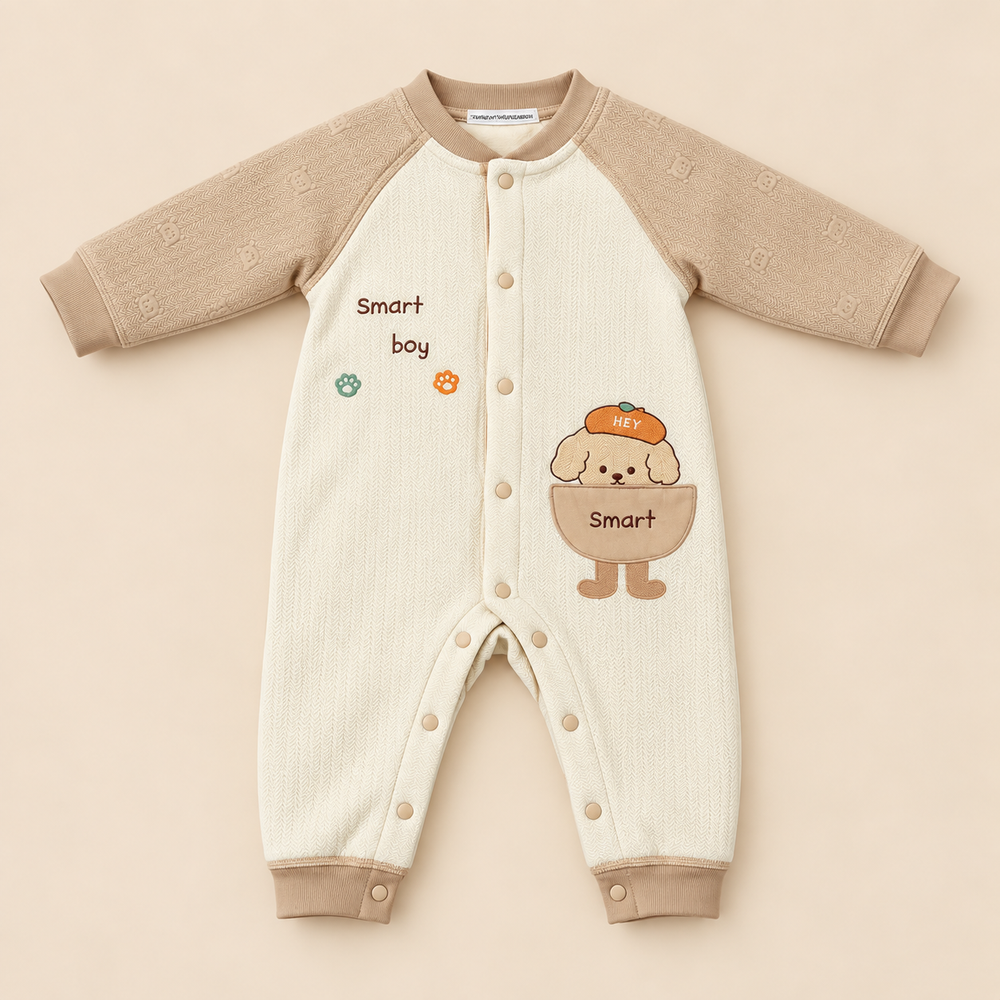 Smart Boy Puppy Embroidered Baby Romper