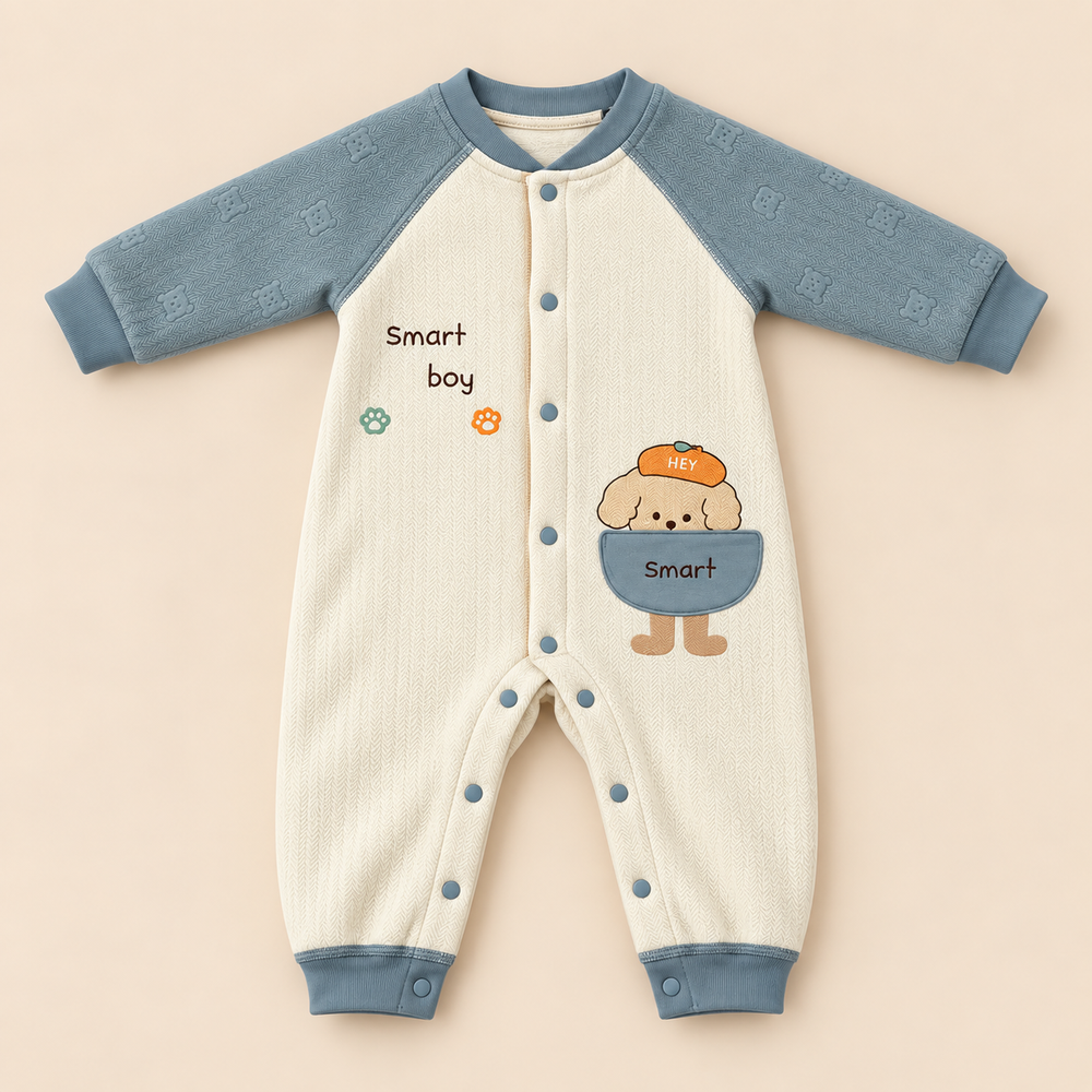 Smart Boy Puppy Embroidered Baby Romper