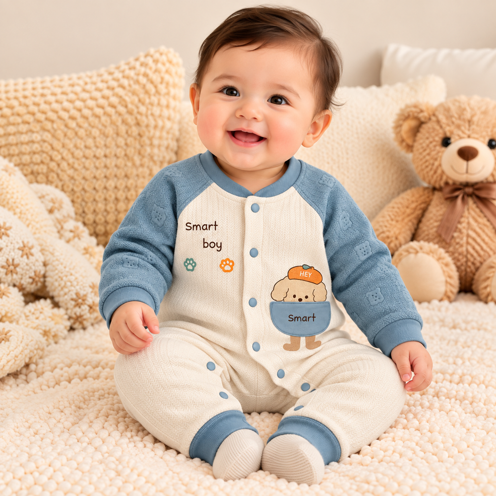 Smart Boy Puppy Embroidered Baby Romper