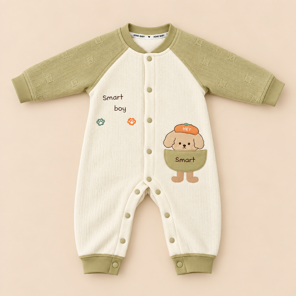 Smart Boy Puppy Embroidered Baby Romper