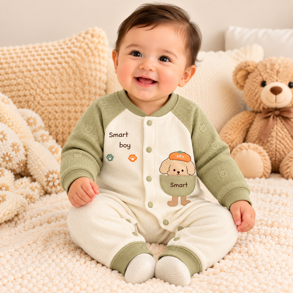Smart Boy Puppy Embroidered Baby Romper