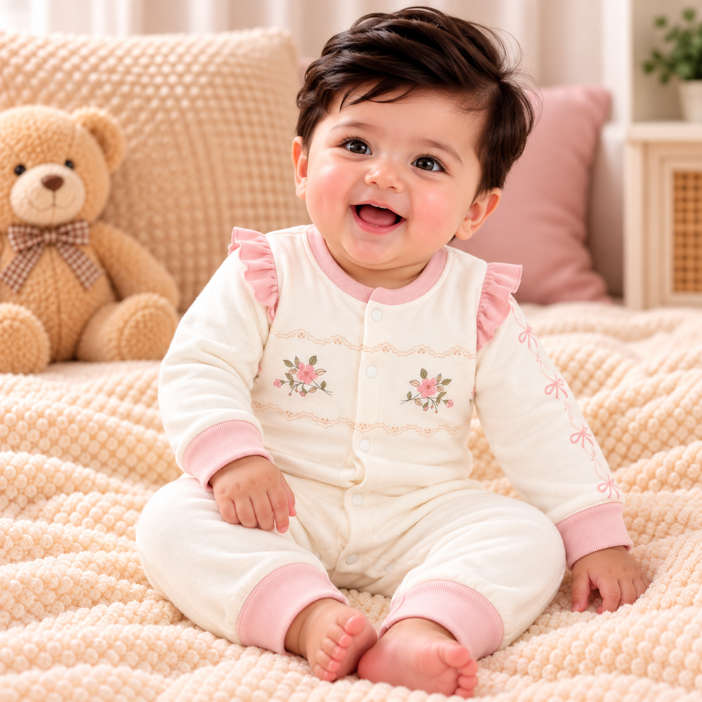 Floral Ruffle Baby Romper – 3 Elegant Colors