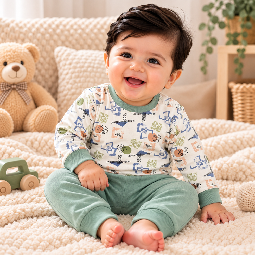 Printed Baby Two-Piece Top & Trouser Set – 3 Colors