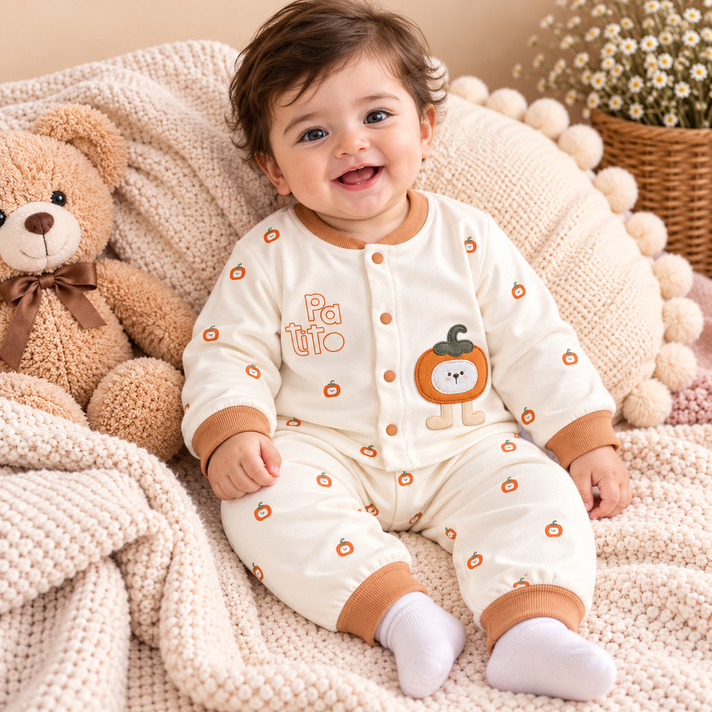 Cute Cartoon Baby Cotton Pajama Set – Long Sleeve Shirt & Pants (2-Piece Set)