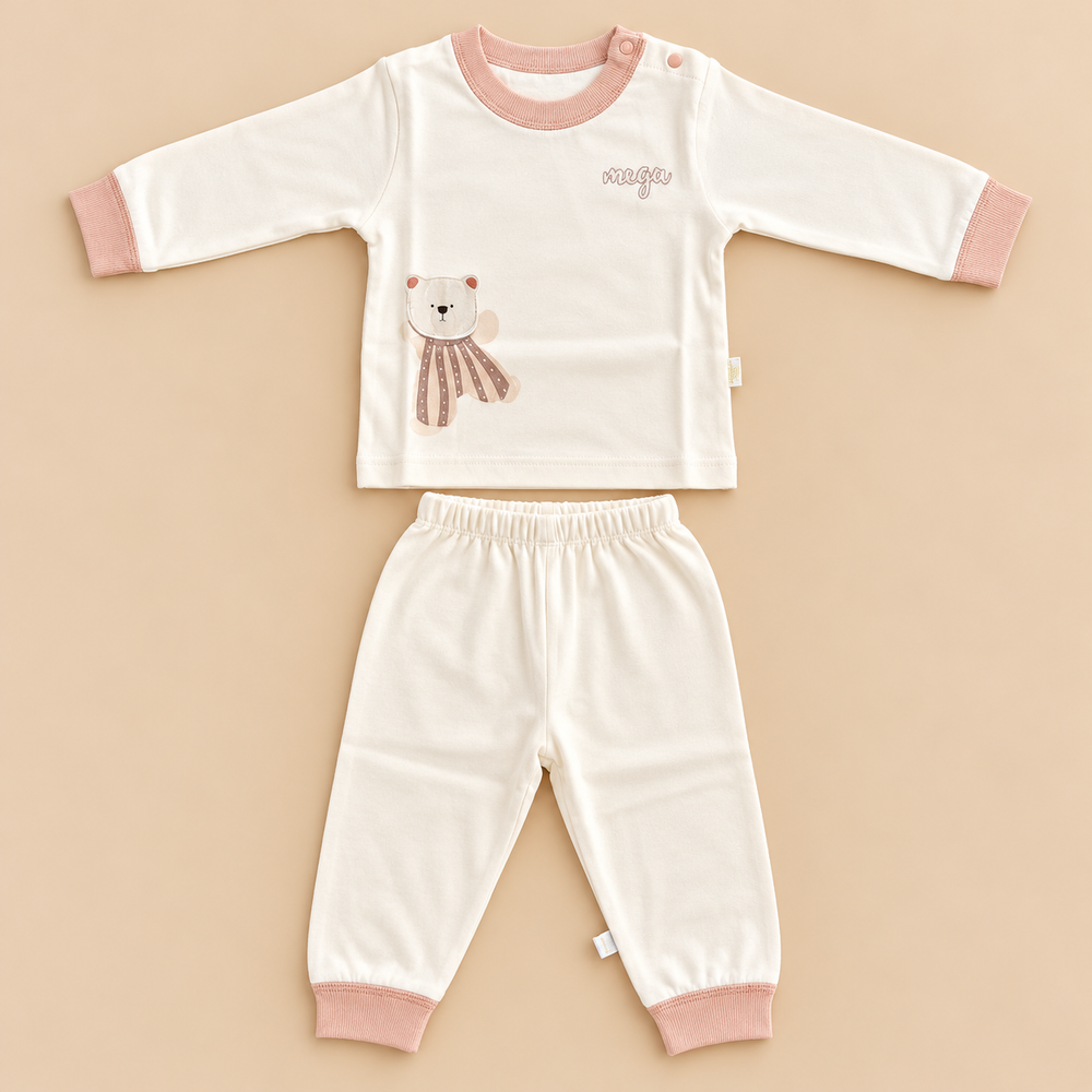 Baby Teddy Bear & Animal Print 2-Piece Outfit Set – Full Sleeves & Pants