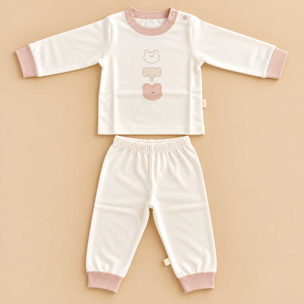 Baby Teddy Bear & Animal Print 2-Piece Outfit Set – Full Sleeves & Pants