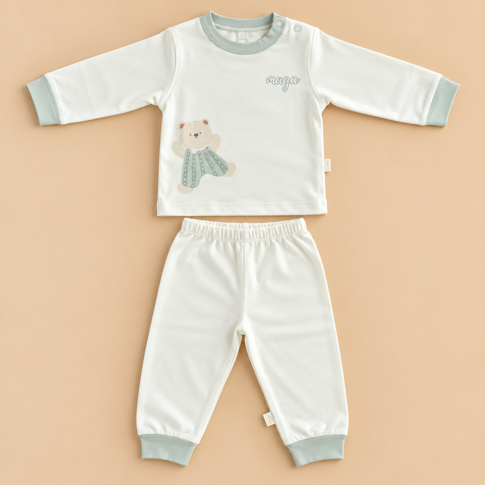 Baby Teddy Bear & Animal Print 2-Piece Outfit Set – Full Sleeves & Pants