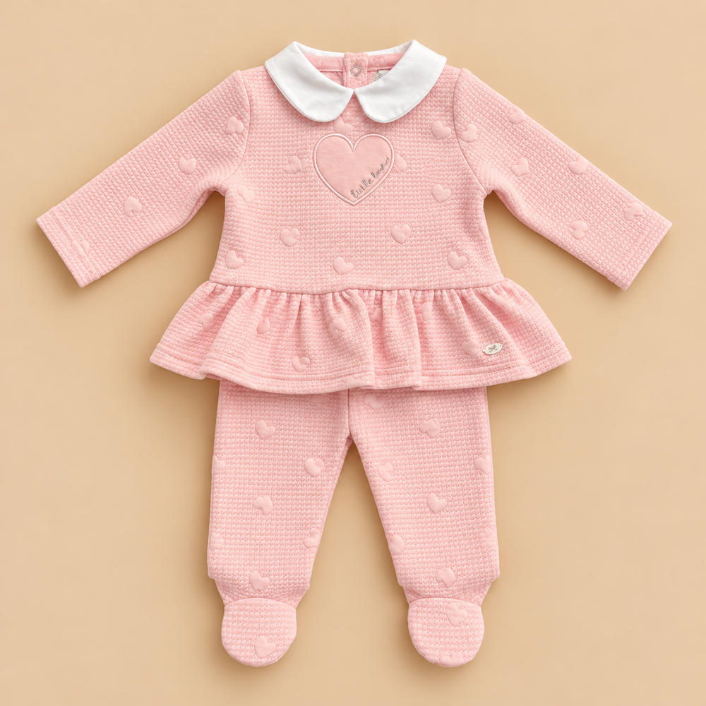 Baby Girls’ Heart Embossed 2-Piece Peplum Outfit Set – Pink