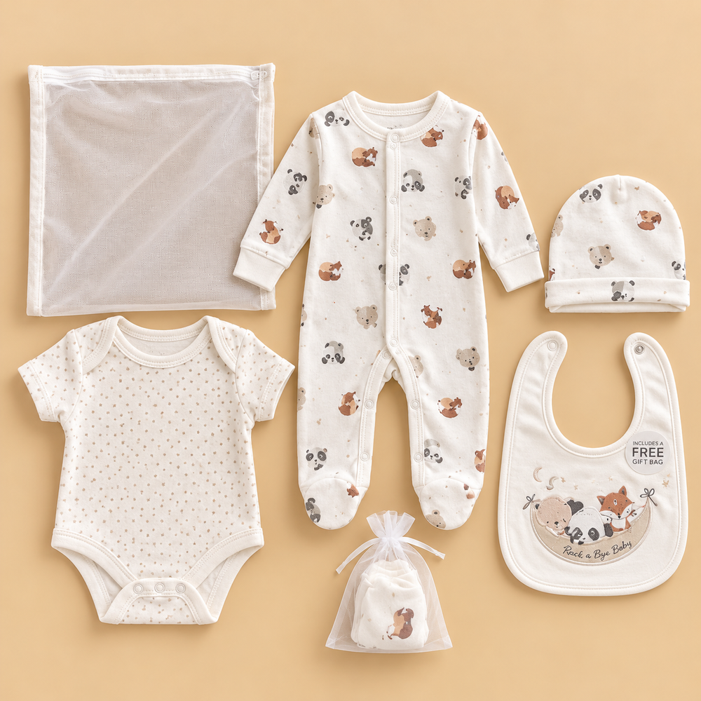 5-Piece Woodland Animal Starter Gift Set – Ivory Cream & Beige