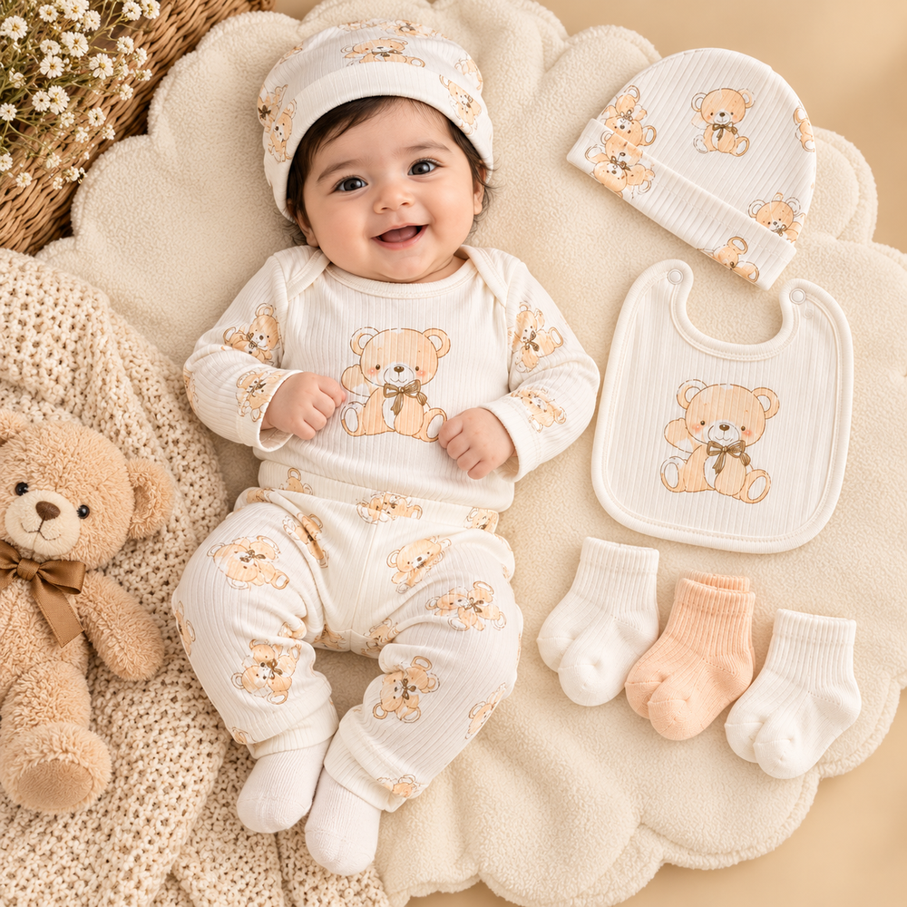 Teddy Bear 10-Piece Gift Set – Cream & Peach